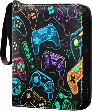 Colorful Video Game Controllers Card Binder with Double Sided PU Leather Holder Albums Book with 400 Pockets for Collectible Trading Card Games Card