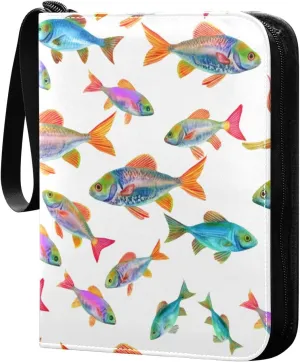 Colorful Watercolor Fish Card Binder 4-Pockets, 400 Pockets Card Holder with 50 Removable Sleeves, Trading Card Collector Zipper Album Holder, Collector Album