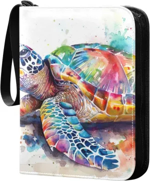 Colorful Watercolor Turtle Card Binder, 400 Pockets Card Holder with 50 Sleeves, Sturdy Card Holder Folders for Game Cards & Sports Cards
