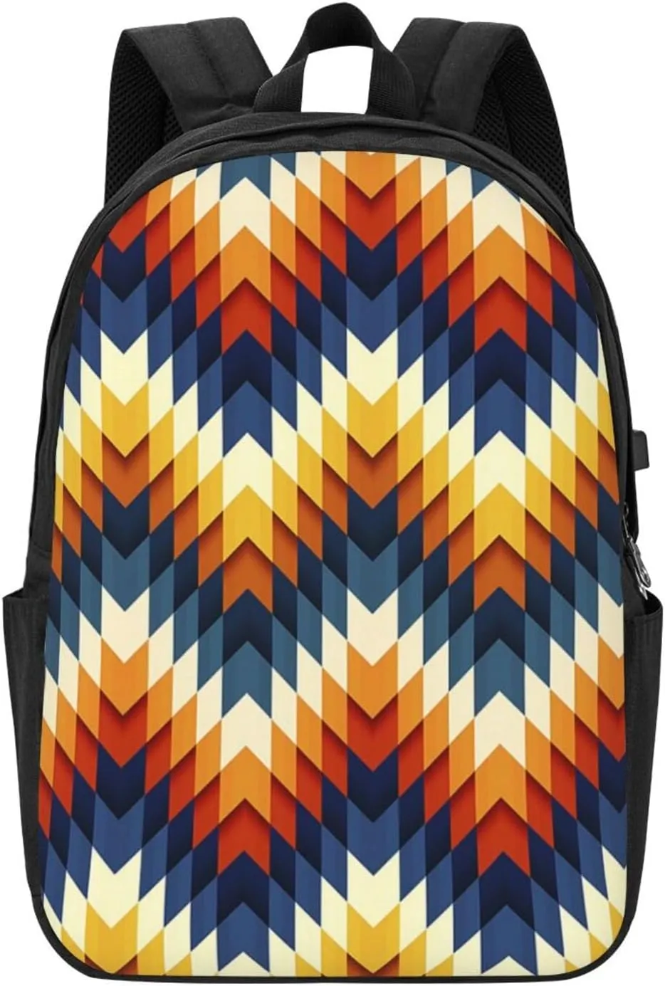 Colorful Waves Backpack, 17 Inch Travel Business Laptop Backpack With USB Port for Women Men