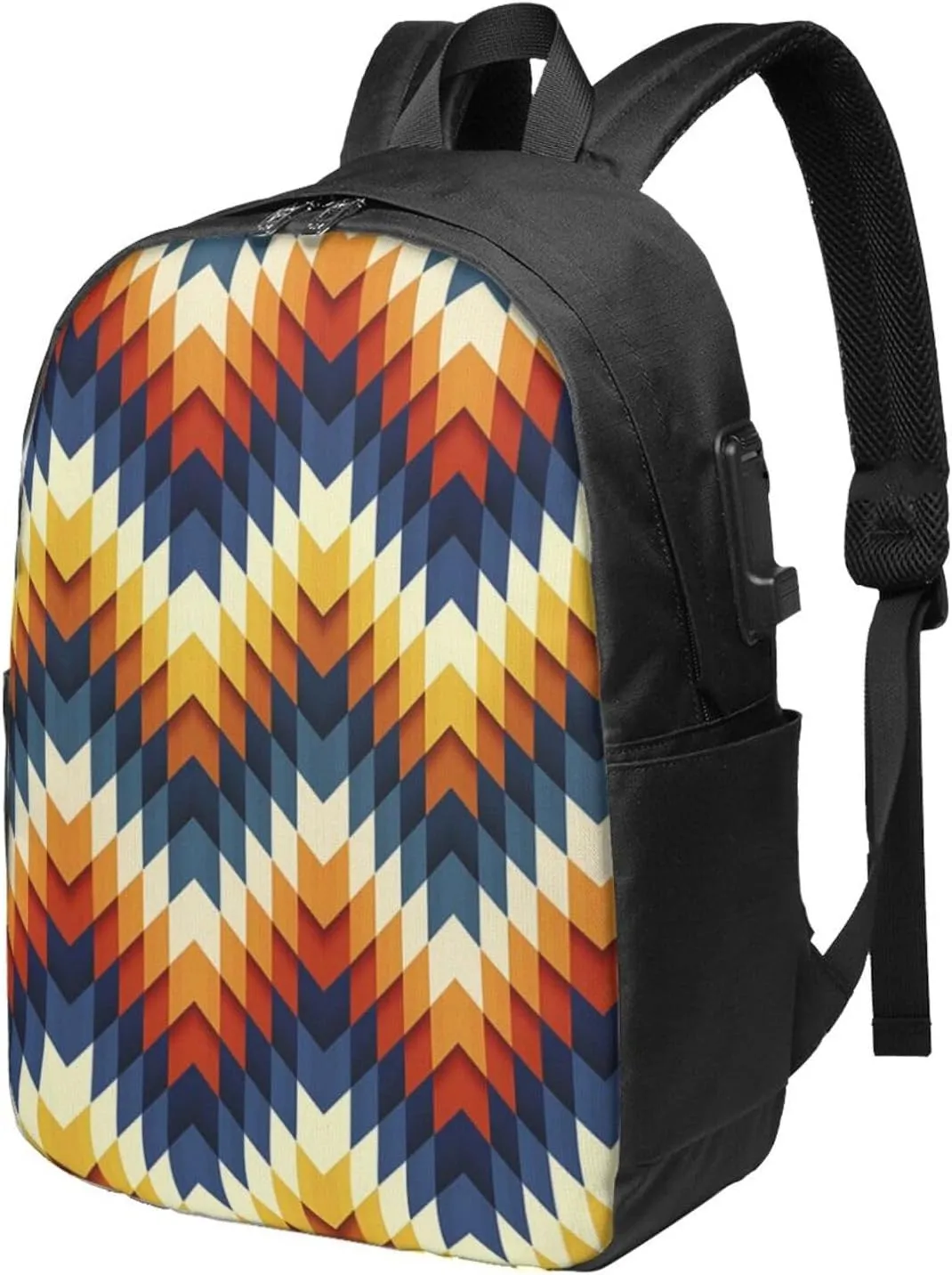 Colorful Waves Backpack, 17 Inch Travel Business Laptop Backpack With USB Port for Women Men