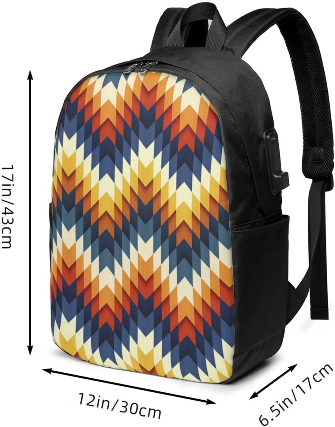 Colorful Waves Backpack, 17 Inch Travel Business Laptop Backpack With USB Port for Women Men