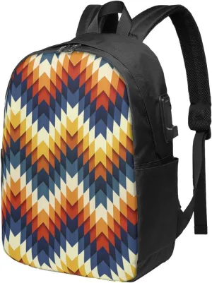Colorful Waves Backpack, 17 Inch Travel Business Laptop Backpack With USB Port for Women Men