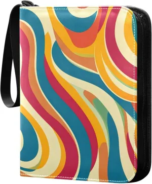 Colorful Waves Swirl Pattern Card Binder 4-Pockets, 400 Pockets Card Holder with 50 Removable Sleeves, Trading Card Collector Zipper Album Holder, Collector Album