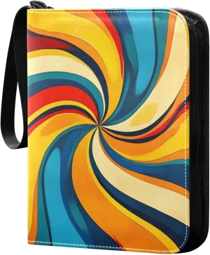 Colorful Waves Swirl Pattern Card Binder 4-Pockets, 400 Pockets Card Holder with 50 Removable Sleeves, Trading Card Collector Zipper Album Holder, Collector Album