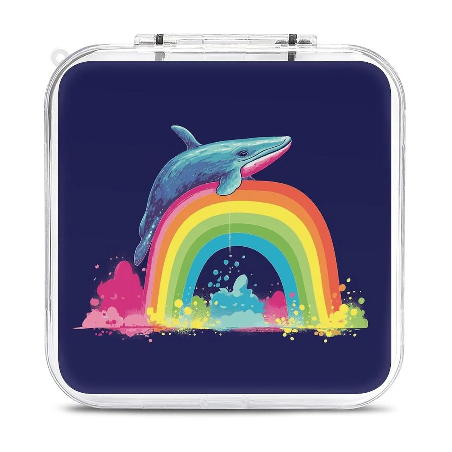 Colorful Whale on Rainbow Switch Game Case Switch Game Holder Cartridge Case Storage 12 Games & 2 Micro Sd Card Slots, Travel Carry Cases, Portable Games Card Storage, Hard Shell, Buckle Closure