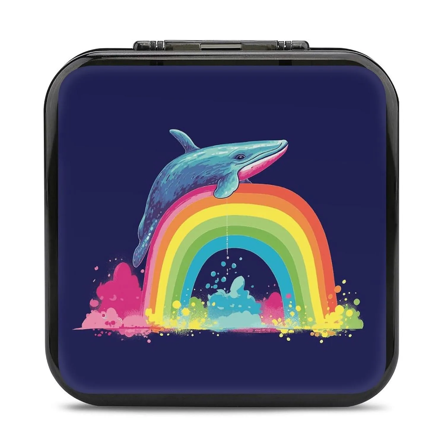 Colorful Whale on Rainbow Switch Game Case Switch Game Holder Cartridge Case Storage 24 Games & 2 Micro Sd Card Slots, Travel Carry Cases, Portable Games Card Storage, Hard Shell, Buckle Closure