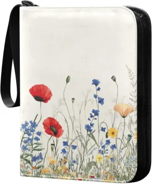 Colorful Wildflowers Card Binder 4-Pockets, 400 Pockets Card Holder with 50 Removable Sleeves, Trading Card Collector Zipper Album Holder, Collector Album