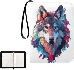 Colorful Wolf Card Binder 4 Pocket, Trading Card Holder Fits 400 Game Cards with 50 Removable Sleeves, MTG Card Case Standard Size