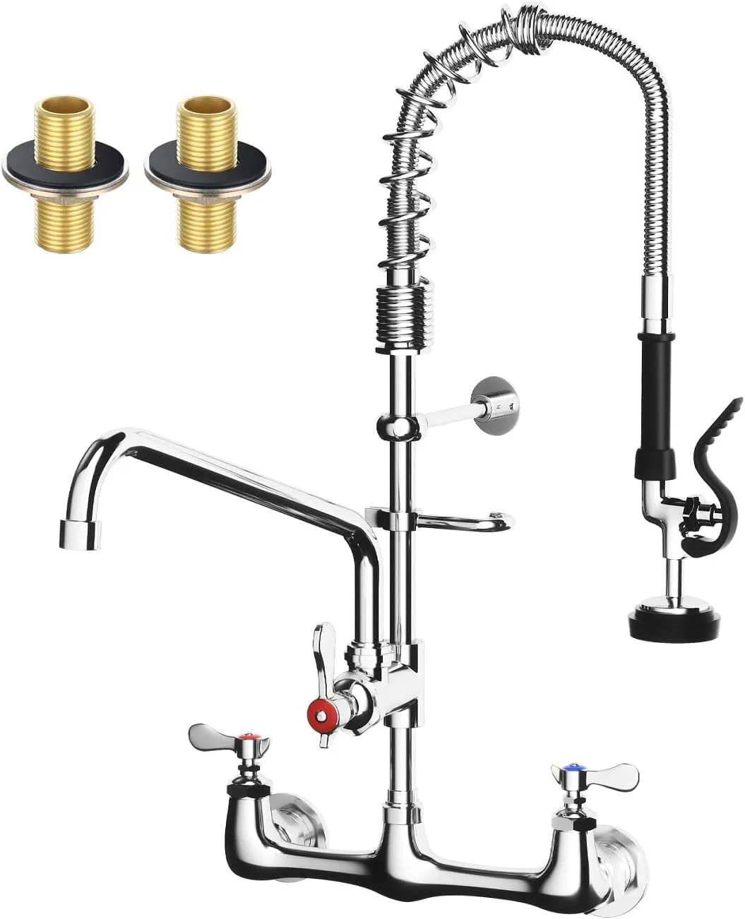 Commercial Sink Faucet,TOLSUNY Commercial Kitchen Faucet Wall Mount with Pre Rinse Sprayer,Wall Mounted Kitchen Sink Faucet for Industrial and Restaurant Sinks. (Modern, 25)