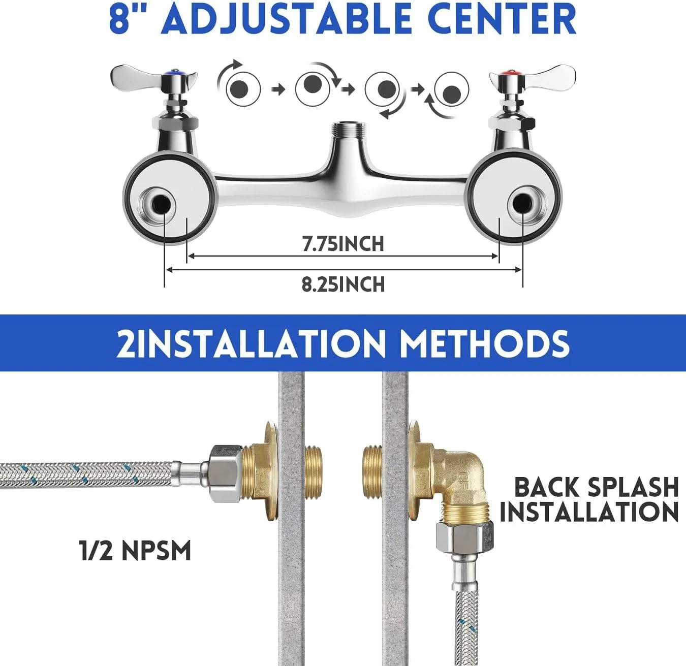 Commercial Sink Faucet,TOLSUNY Commercial Kitchen Faucet Wall Mount with Pre Rinse Sprayer,Wall Mounted Kitchen Sink Faucet for Industrial and Restaurant Sinks. (Modern, 25)