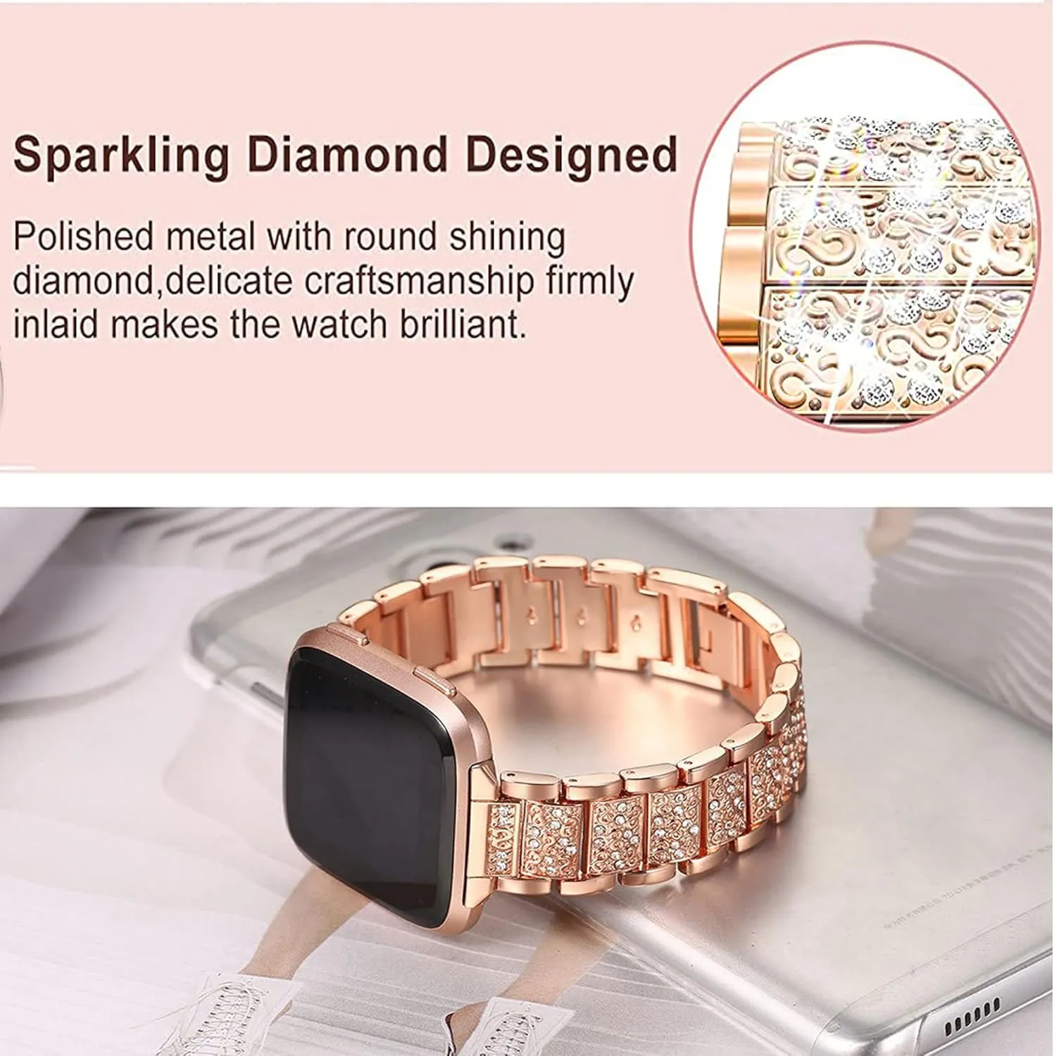 Compatible for AKUMAKA Smart Watch Bands, 22mm Jewelry Bling Diamond Metal Dressy Strap Accessories Sports Band for Men Women Compatible with AKUMAKA G39, T90, 209DK Smart Watch