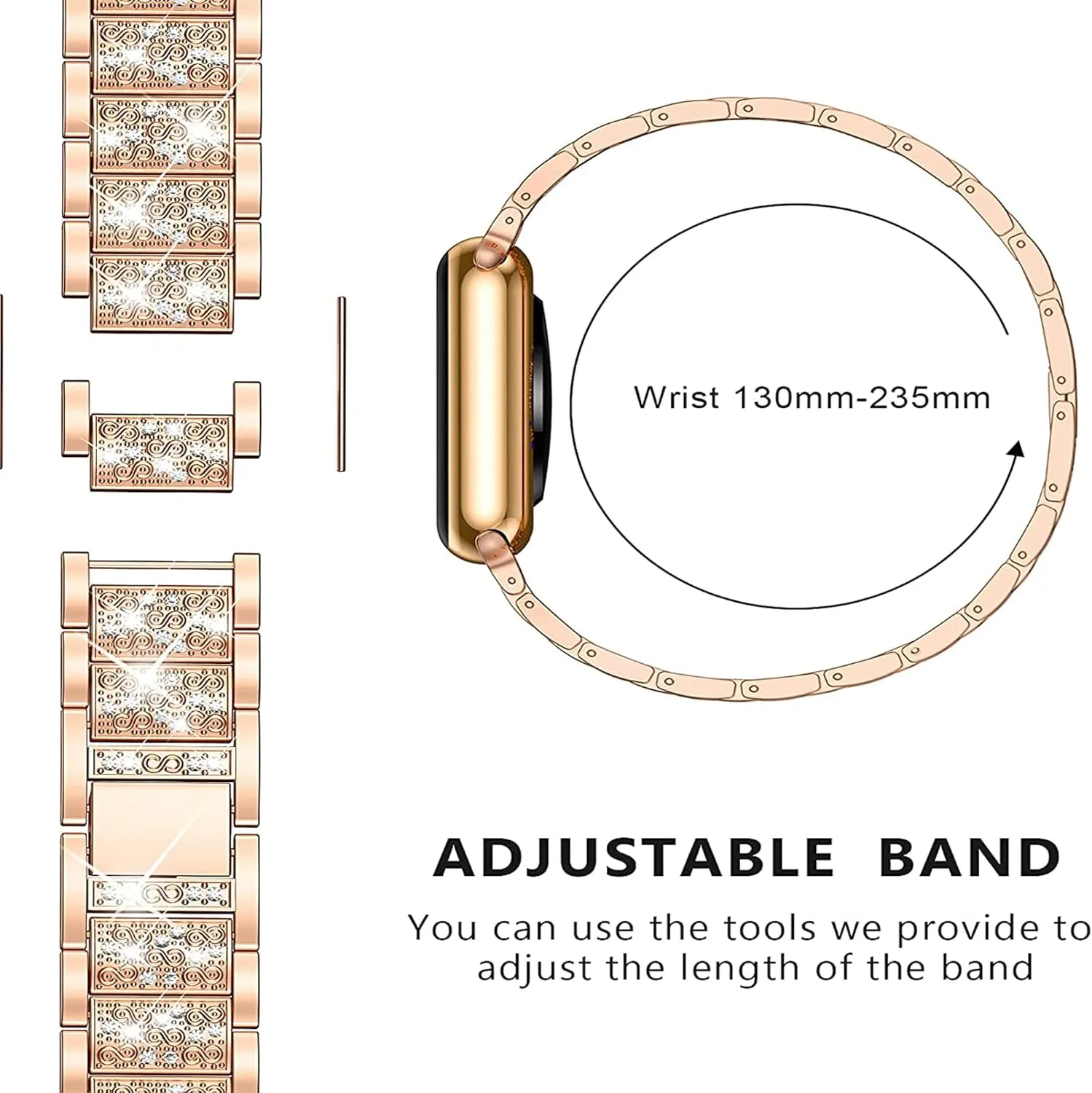 Compatible for AKUMAKA Smart Watch Bands, 22mm Jewelry Bling Diamond Metal Dressy Strap Accessories Sports Band for Men Women Compatible with AKUMAKA G39, T90, 209DK Smart Watch