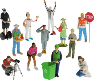 Constructive Playthings Pretend Professionals Career Toy Figure Set for Kids Ages 3 , Set of 12 Freestanding Inclusive and Diverse Dollhouse Toy Figurines, Multicolor