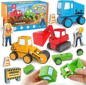 Coogam Take Apart Construction Truck Toys for Toddlers, Snap Together Engineering Car Building Block Set, STEM Fine Motor Skill Educational Montessori Toy Gift for Kids Ages 3-8