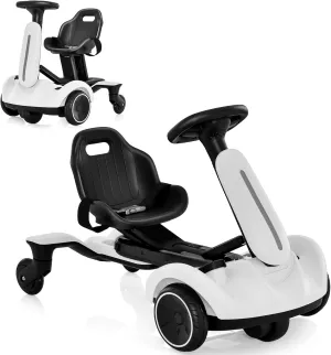 Costzon Ride on Drift Car, 6V Electric Ride-On Toy W/360-Degree Spin, 2-Position Adjustable Seat Up & Down/Front to Back, 2.6-3 MPH Max Speed, Horn & Engine, Drifting Go Kart for Kids 3  (White)