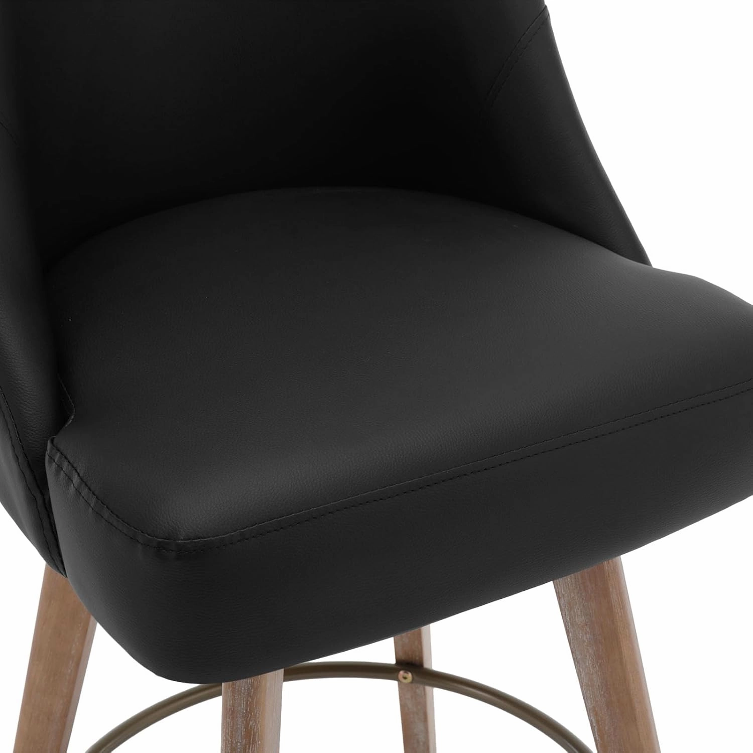 Counter Height Bar Stools Set of 2, Mid-Century Swivel Bar Chairs with Backs and Beech Wood Legs, 26 Inch Seat Height, PU Leather Upholstered Barstools for Kitchen Island, Bar, Pub, Black