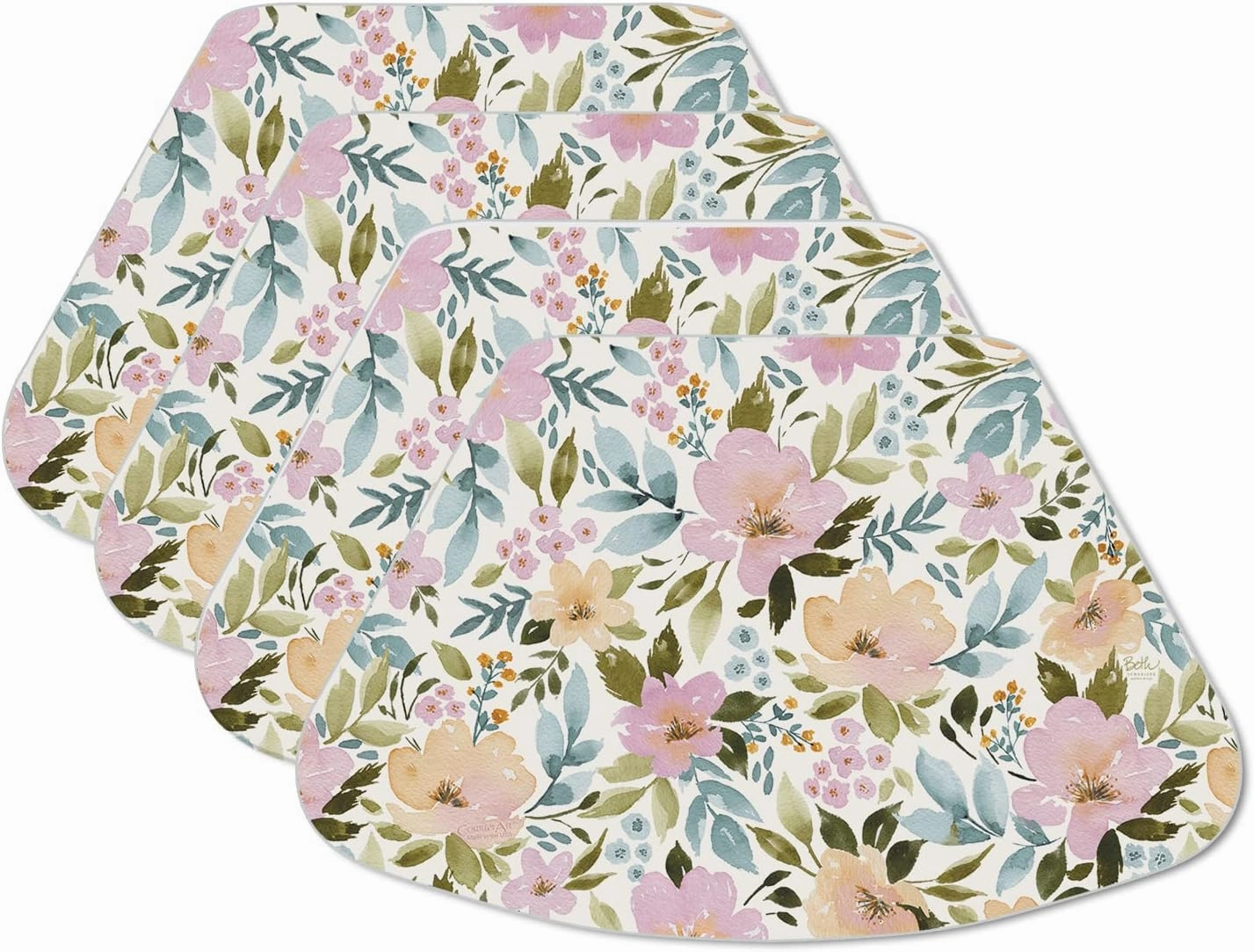 CounterArt Cascade Floral Wedge Shaped Reversible Easy Care Flexible Plastic Placemat 4 Pack Made in The USA 17.75" x 11.25" Colorful, Reversible, Easily Wipes Clean