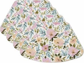 CounterArt Cascade Floral Wedge Shaped Reversible Easy Care Flexible Plastic Placemat 4 Pack Made in The USA 17.75" x 11.25" Colorful, Reversible, Easily Wipes Clean