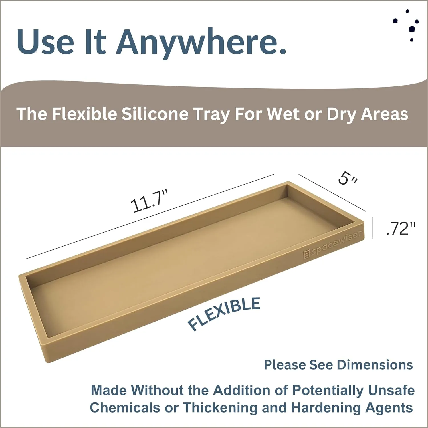 Countertop and Vanity Tray - 11.7" Silicone Bathroom Tray, Flexible Dish Soap Holder for Kitchen, Bathroom Counter Organizer, Shower Toilet Tank Trays Décor Accessories, Sink Makeup Mat Oil