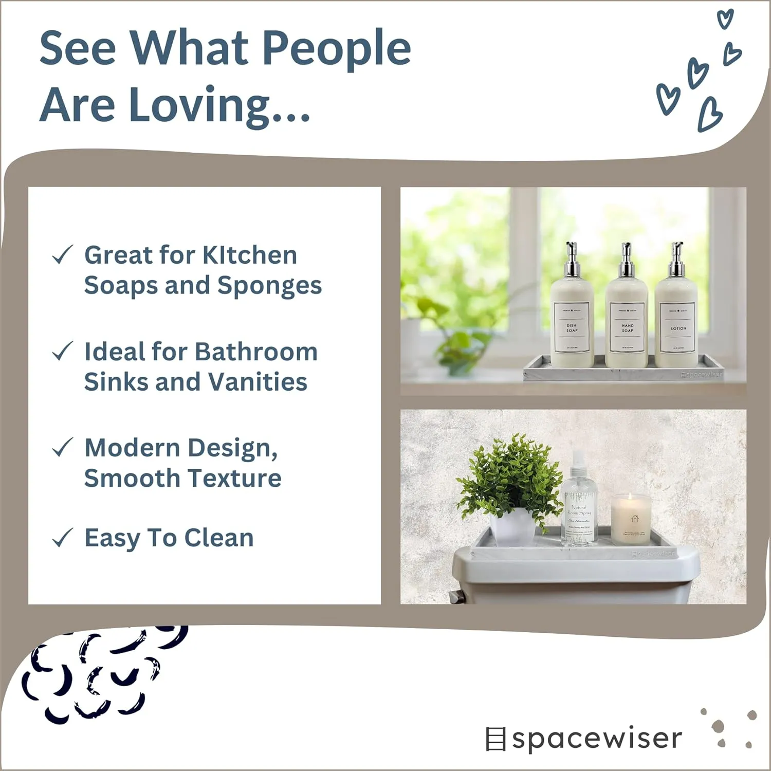 Countertop and Vanity Tray - 11.7" Silicone Bathroom Tray, Flexible Dish Soap Holder for Kitchen, Bathroom Counter Organizer, Shower Toilet Tank Trays Décor Accessories, Sink Makeup Mat Oil
