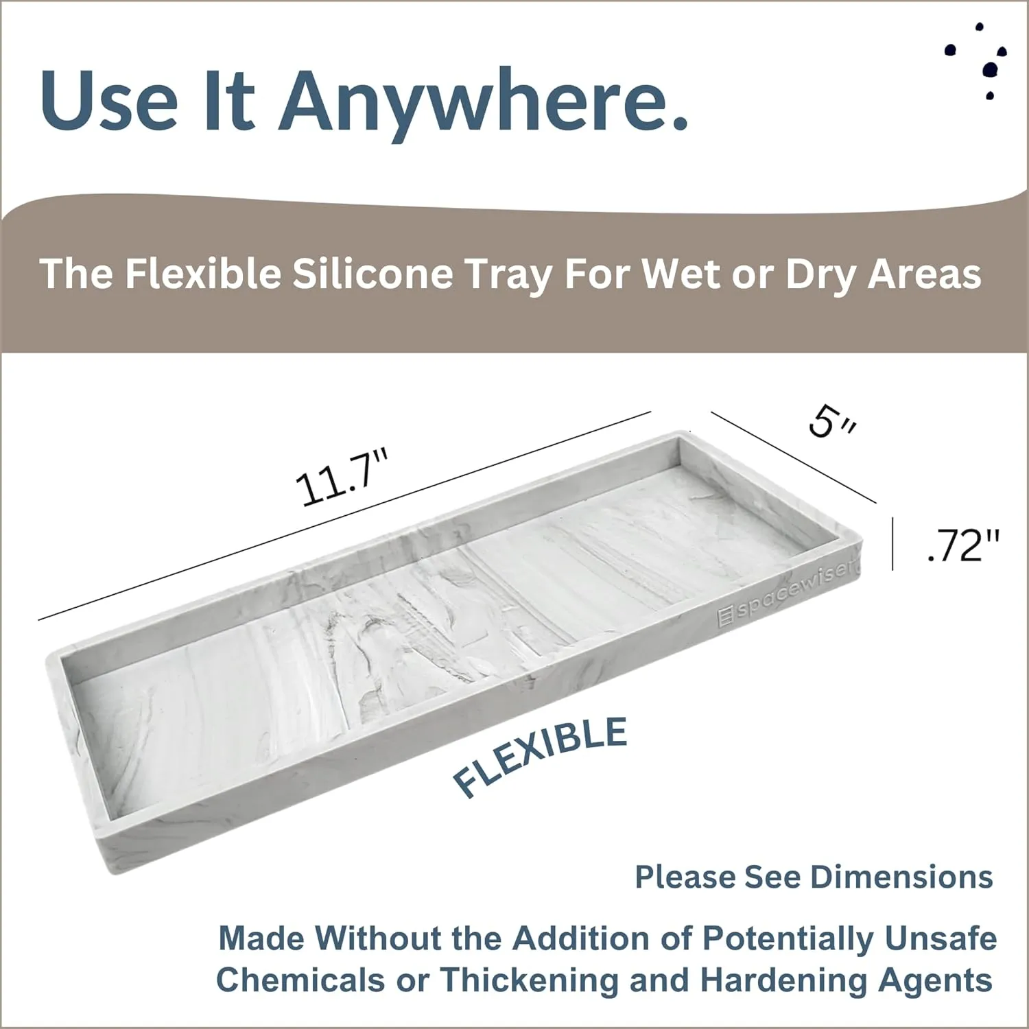 Countertop and Vanity Tray - 11.7" Silicone Bathroom Tray, Flexible Dish Soap Holder for Kitchen, Bathroom Counter Organizer, Shower Toilet Tank Trays Décor Accessories, Sink Makeup Mat Oil