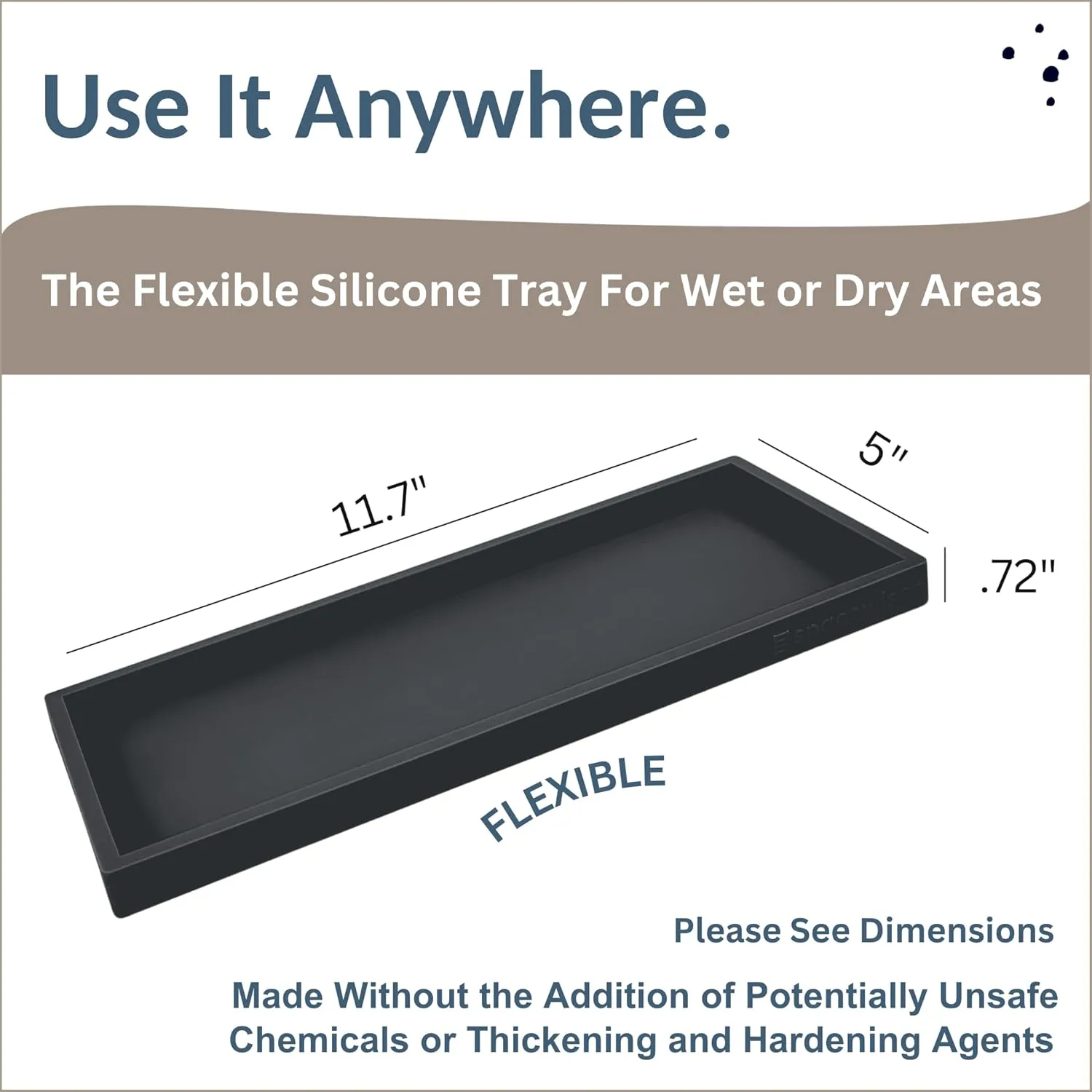Countertop and Vanity Tray - 11.7" Silicone Bathroom Tray, Flexible Hand Dish Soap Holder for Kitchen, Bathroom Counter Organizer, Shower Toilet Tank Trays Décor, Sink Makeup Mat Oil, Black