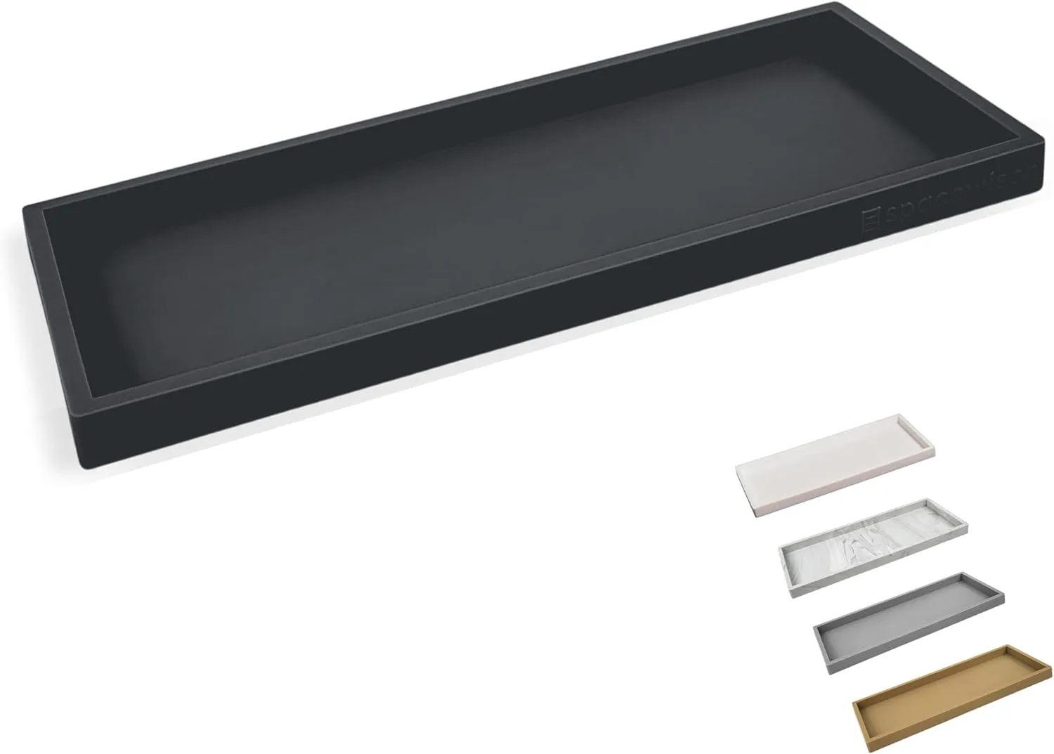 Countertop and Vanity Tray - 11.7" Silicone Bathroom Tray, Flexible Hand Dish Soap Holder for Kitchen, Bathroom Counter Organizer, Shower Toilet Tank Trays Décor, Sink Makeup Mat Oil, Black