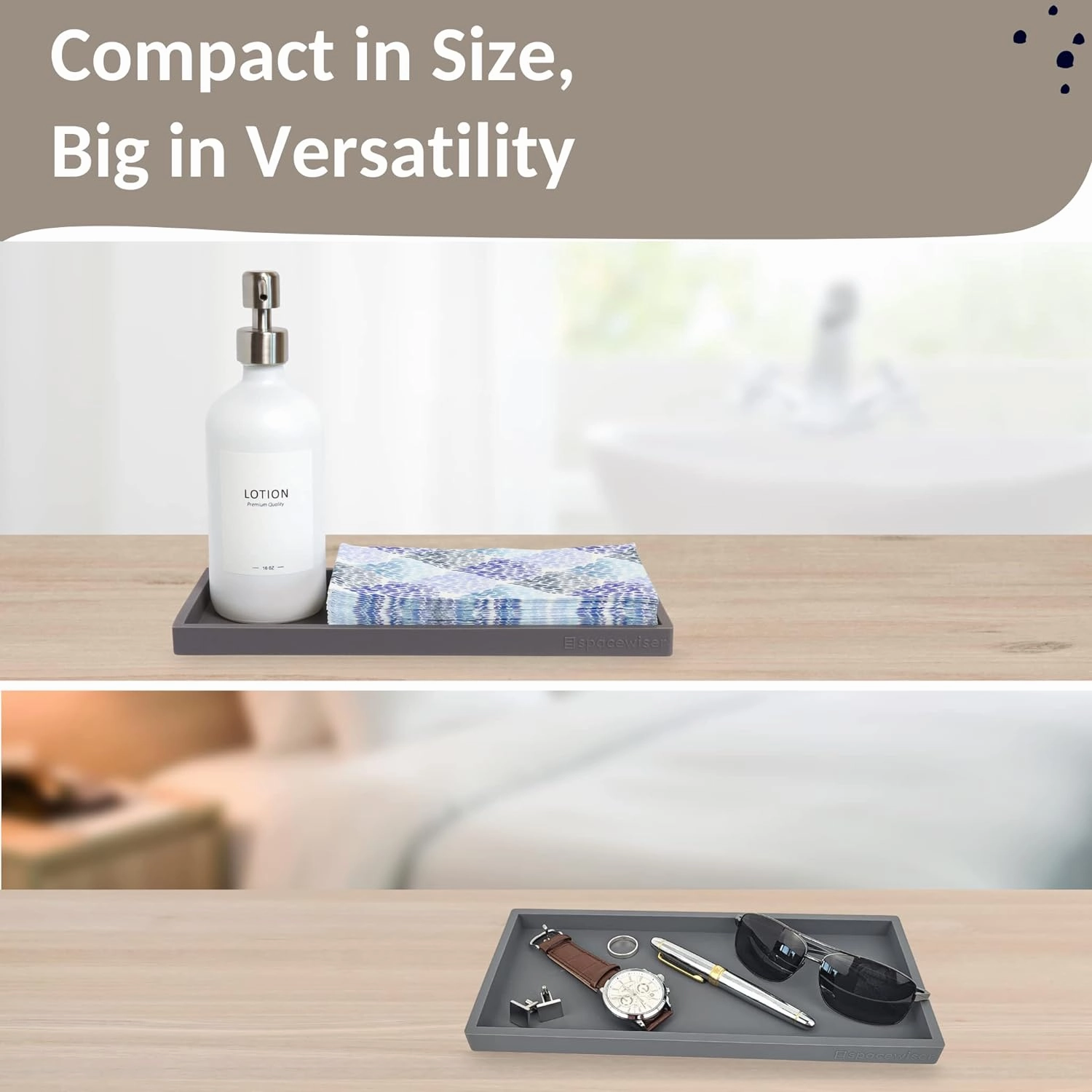 Countertop and Vanity Tray - 11.7" Silicone Bathroom Tray, Flexible Dish Soap Holder for Kitchen, Bathroom Counter Organizer, Shower Toilet Tank Trays Décor Accessories, Sink Makeup Mat Oil