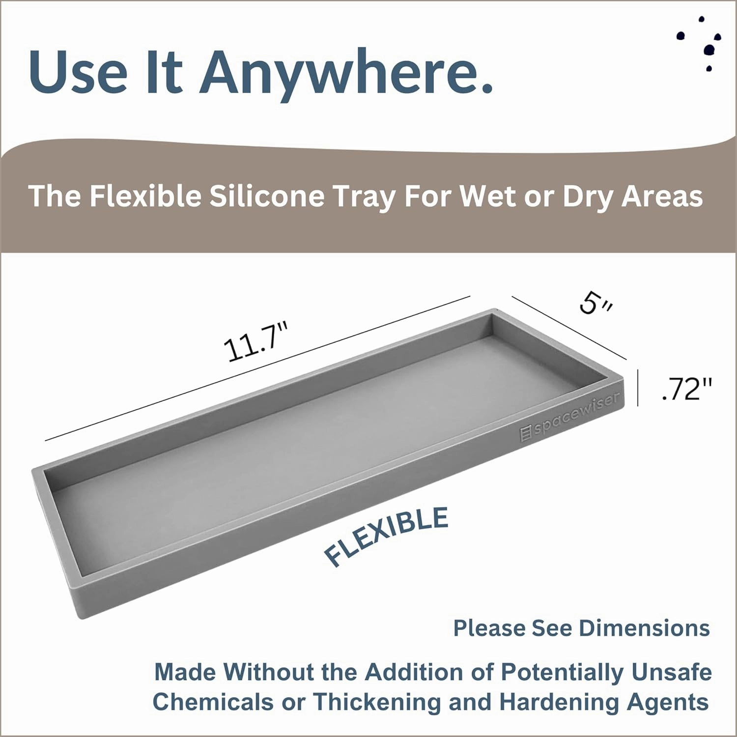 Countertop and Vanity Tray - 11.7" Silicone Bathroom Tray, Flexible Dish Soap Holder for Kitchen, Bathroom Counter Organizer, Shower Toilet Tank Trays Décor Accessories, Sink Makeup Mat Oil