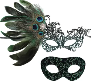 Couple Masquerade Masks Set - 2 Pcs Mysterious Lace Mask Vintage Antique Eyemasks for Men Women Mardi Gras Prom Ball