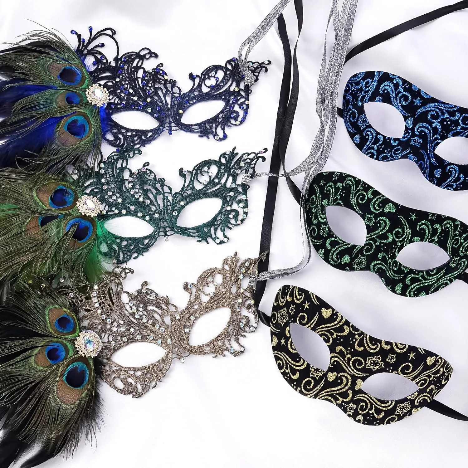 Couple Masquerade Masks Set - 2 Pcs Mysterious Lace Mask Vintage Antique Eyemasks for Men Women Mardi Gras Prom Ball