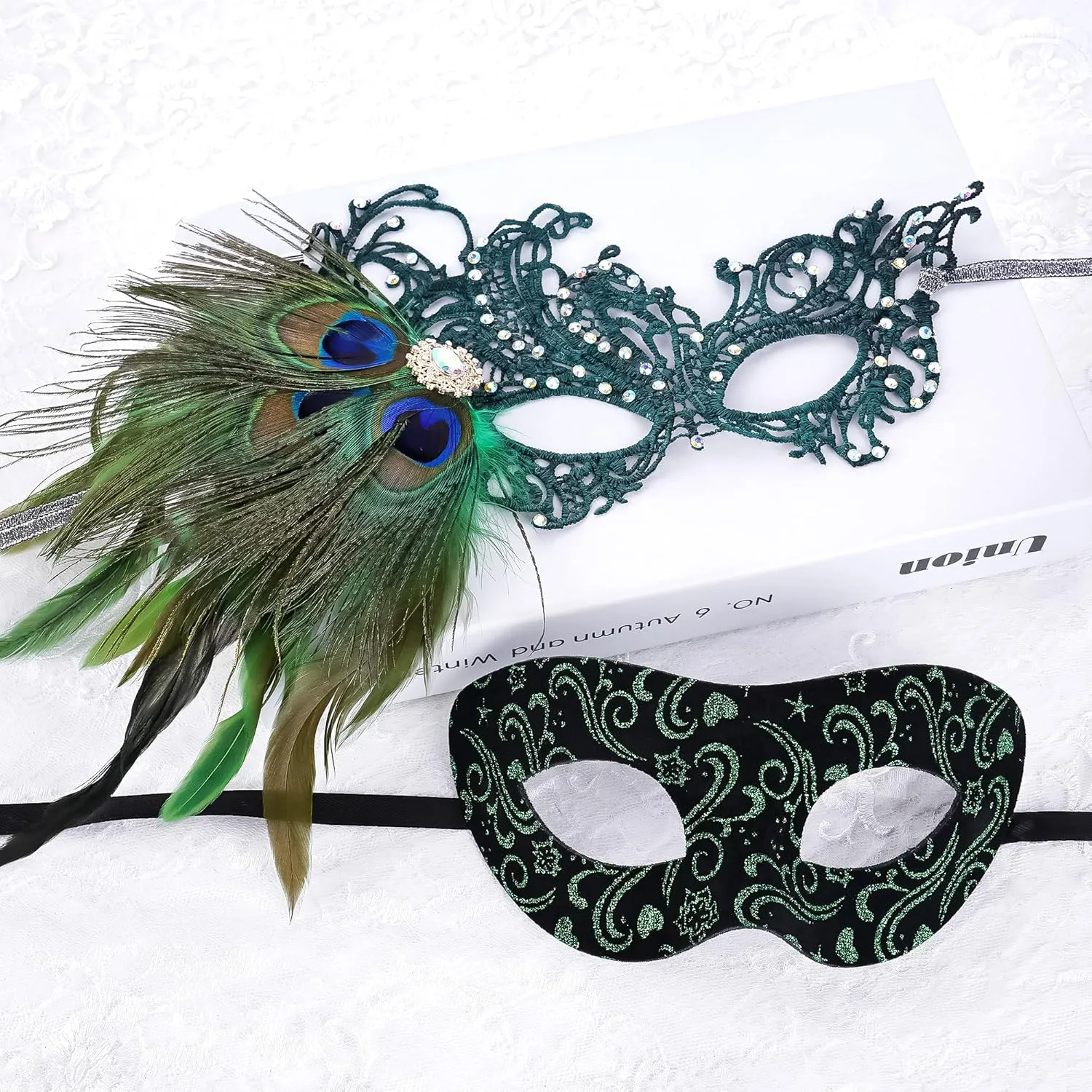 Couple Masquerade Masks Set - 2 Pcs Mysterious Lace Mask Vintage Antique Eyemasks for Men Women Mardi Gras Prom Ball