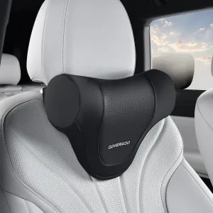 Coverado Car Headrest Pillow, Ergonomic Memory Foam Car Neck Pillow for Driving Seat with Adjustable Strap, Soft PU Leather Breathable Removable Cover Neck Support for Neck Pain Relief - Black