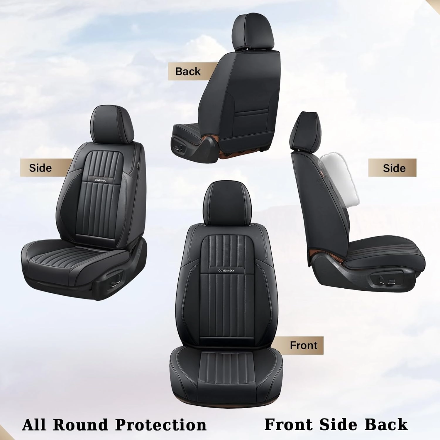 Coverado Seat Covers, Car Seat Covers Front Seats, Car Seat Cover, Car Seat Protector Waterproof, Car Seat Cushion Nappa Leather, Black Seat Covers for Cars Carseat Cover Universal Fit for Most Cars