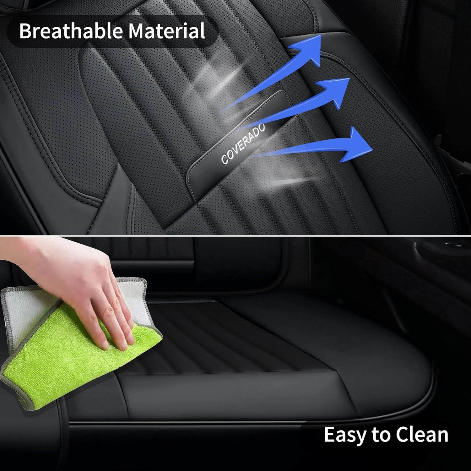 Coverado Seat Covers, Car Seat Covers Front Seats, Car Seat Cover, Car Seat Protector Waterproof, Car Seat Cushion Nappa Leather, Black Seat Covers for Cars Carseat Cover Universal Fit for Most Cars