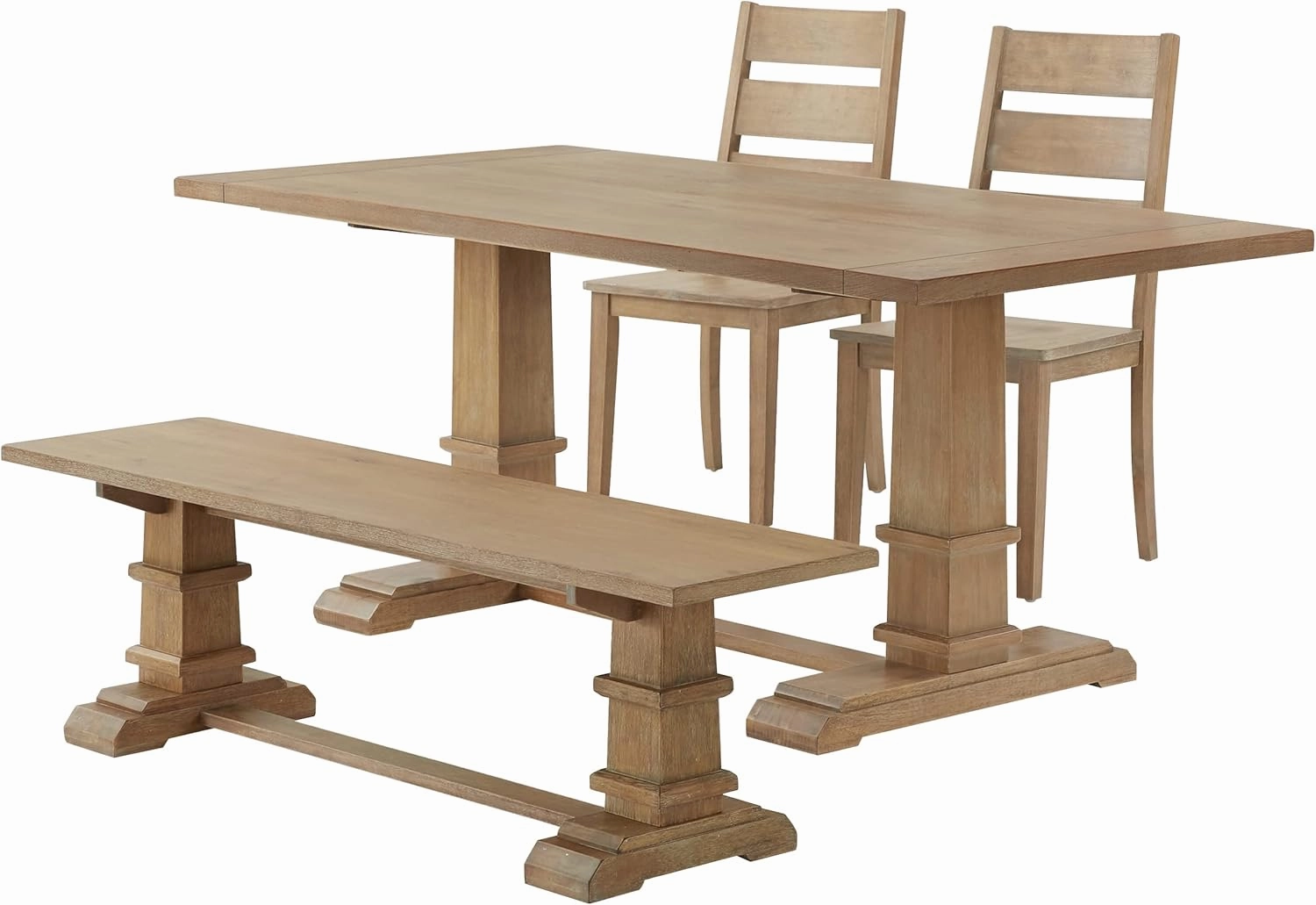 Crosley Furniture Joanna 4-Piece Modern Farmhouse Dining Table Set for 5 with 2 Ladderback Chairs and a Bench, Rustic Brown