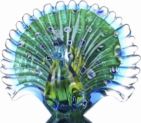 Crystalsuncatcher Hand Blown Colorful Peacock Art Glass Table Top Sculpture Room Decor (Peacock)