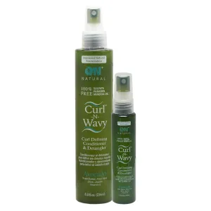 Curl-N-Wavy Curl Defining Leave-In Conditioner & Detangler, 8 oz & 2 oz Travel Size Set - Hydrated, Shiny Curls, Sulfate, Paraben Free (AVOCADO)