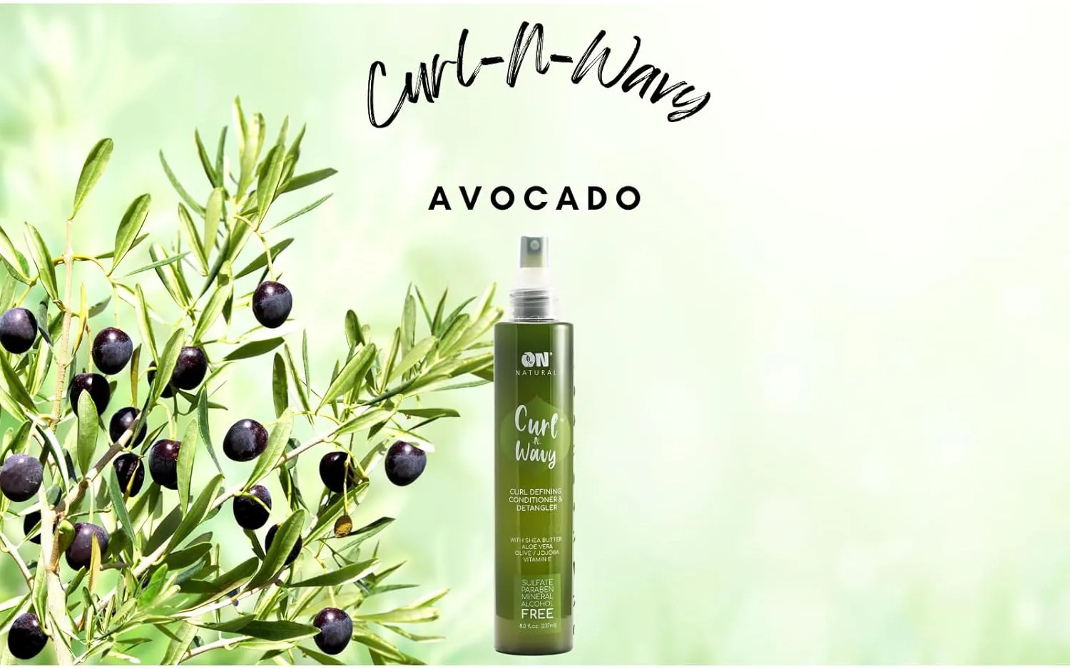 Curl-N-Wavy Curl Defining Leave-In Conditioner & Detangler, 8 oz & 2 oz Travel Size Set - Hydrated, Shiny Curls, Sulfate, Paraben Free (AVOCADO)