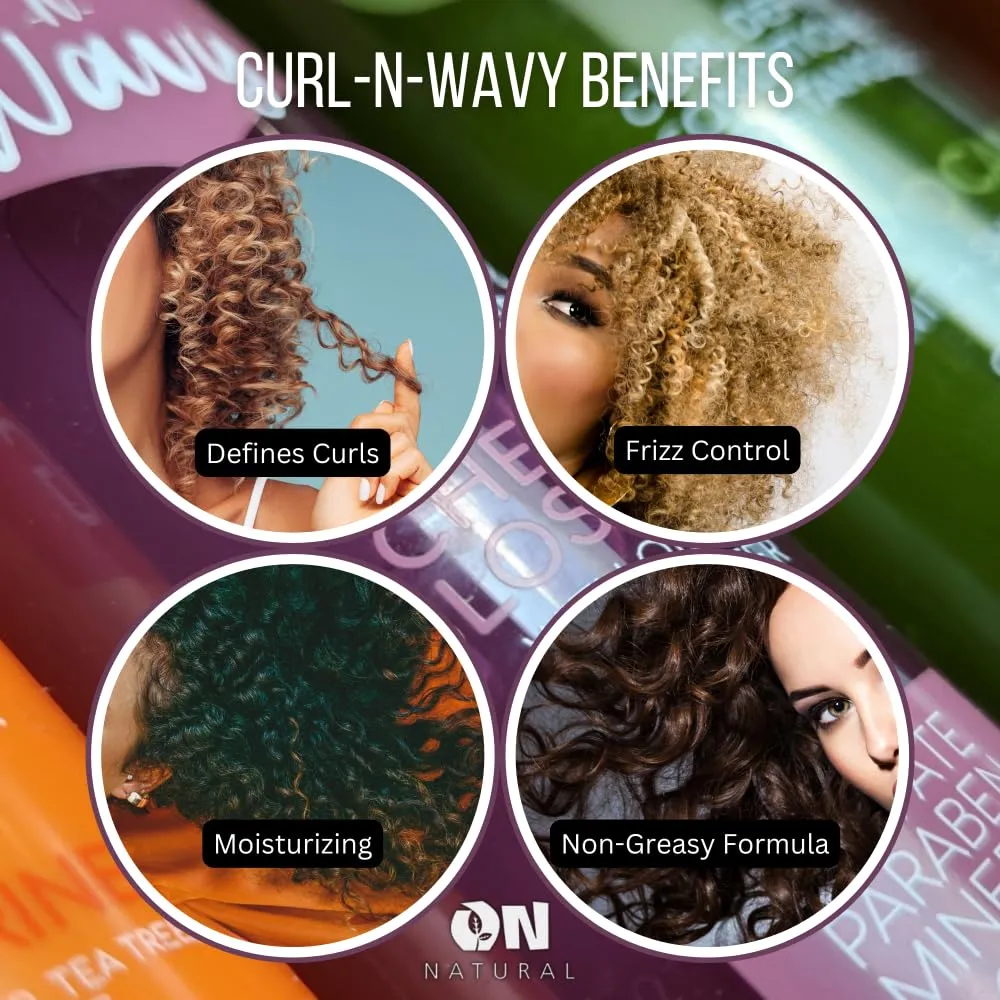 Curl-N-Wavy Curl Defining Leave-In Conditioner & Detangler, 8 oz & 2 oz Travel Size Set - Hydrated, Shiny Curls, Sulfate, Paraben Free (AVOCADO)
