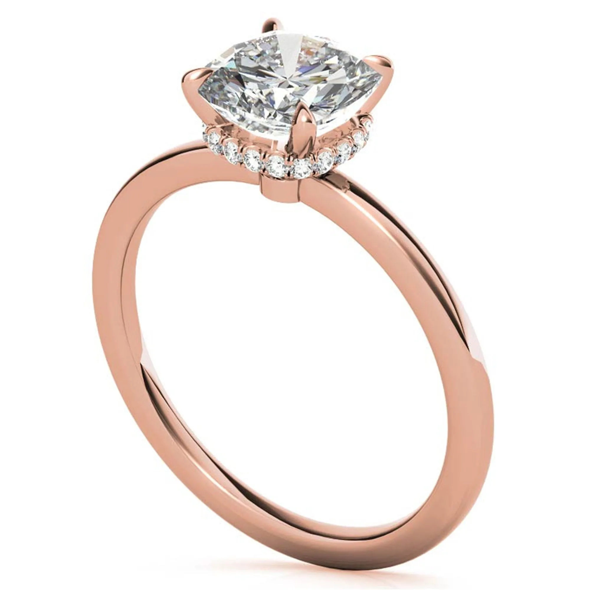 Cushion Cut Rose Gold Adjustable Sterling Silver Chic Diamond Engagement Ring For Women