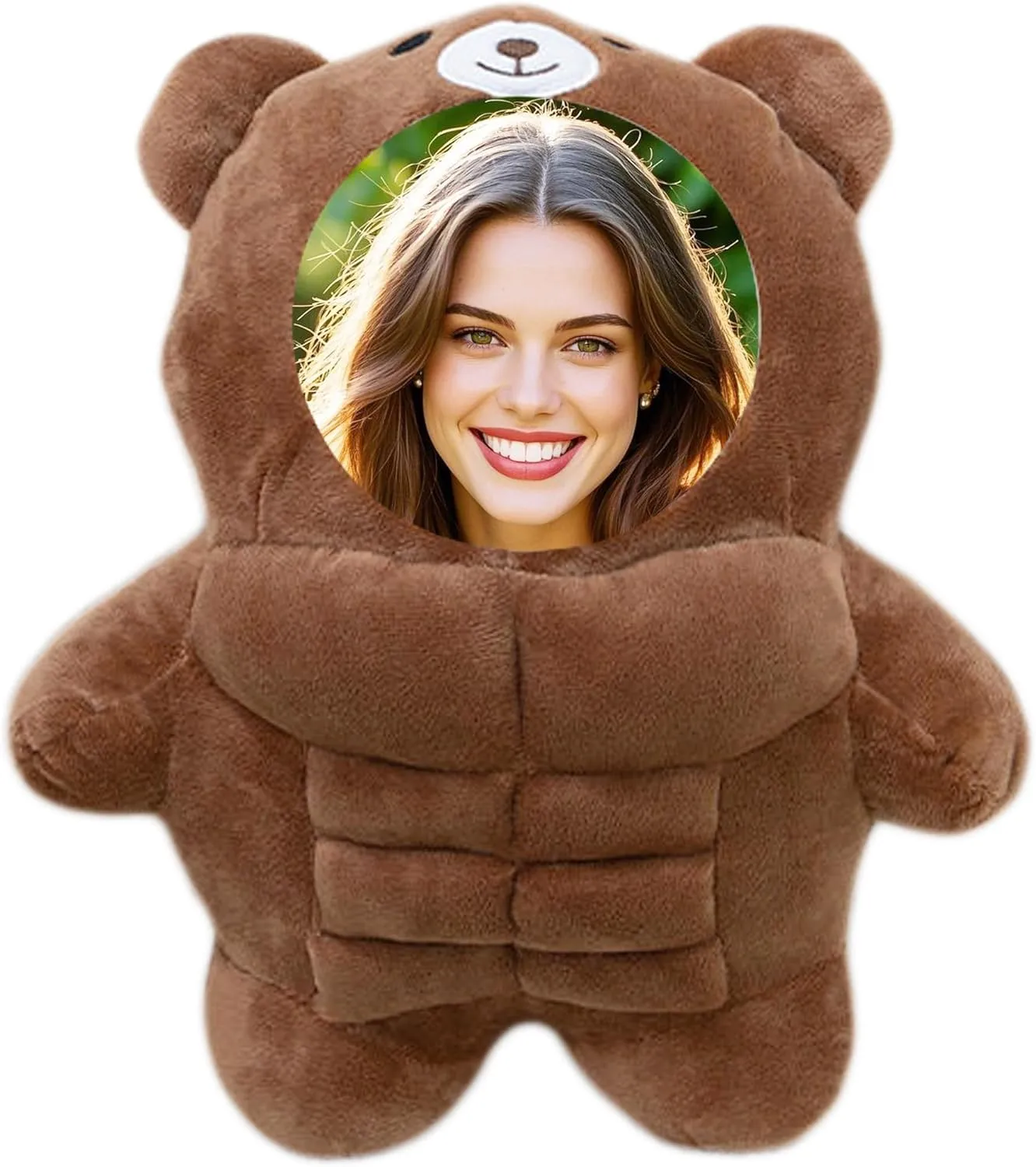 Custom Photo Muscle Plush Bear Pillow Personalized Stuffed Animal Gift for Valentine's Day Birthday Couples Him Her Unique Bear Pillow with Your Photo Design