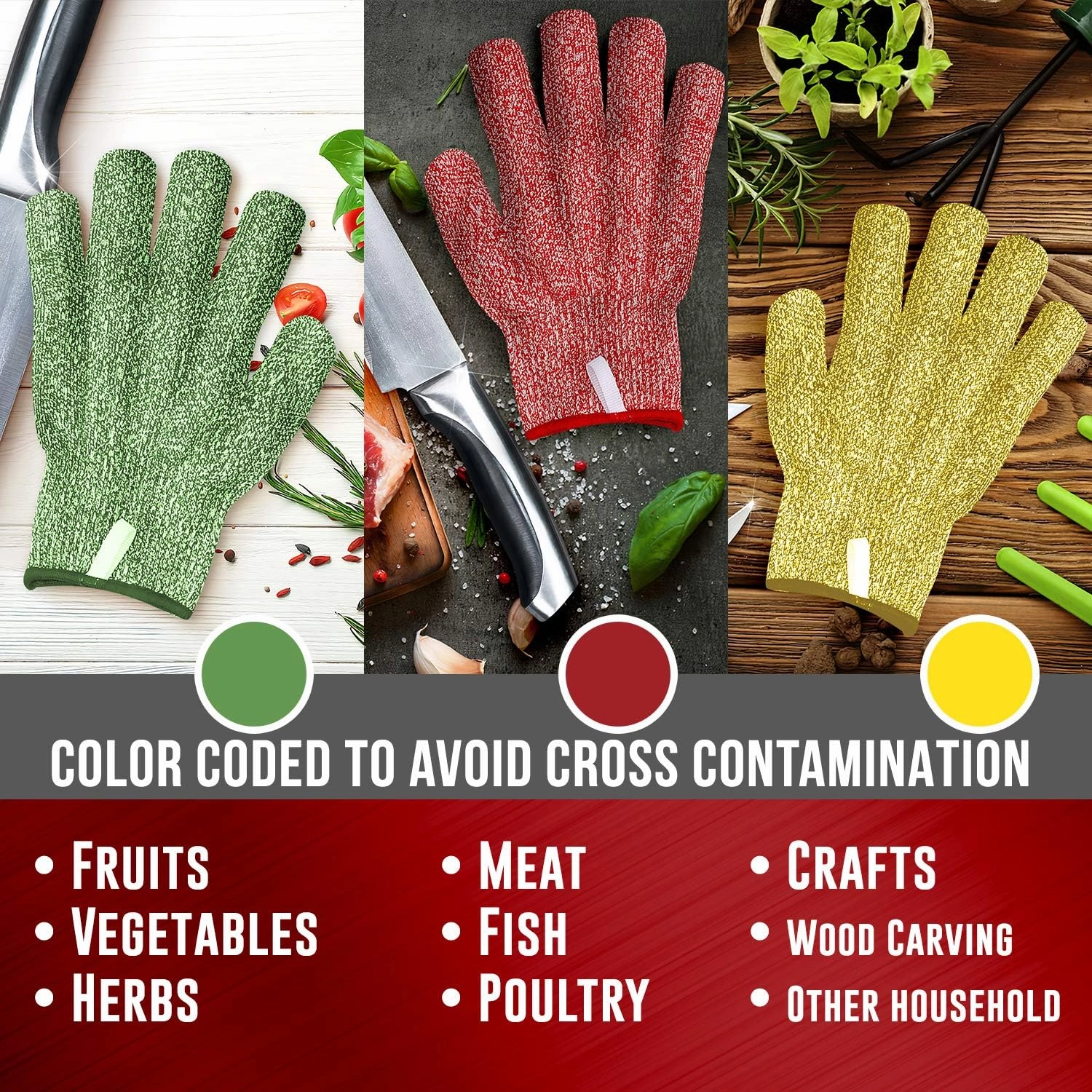 Cut Resistant Gloves – Level 5 Anti-Cut Protection, Durable, Breathable, Machine Washable Safety Gloves (Pack of 3)