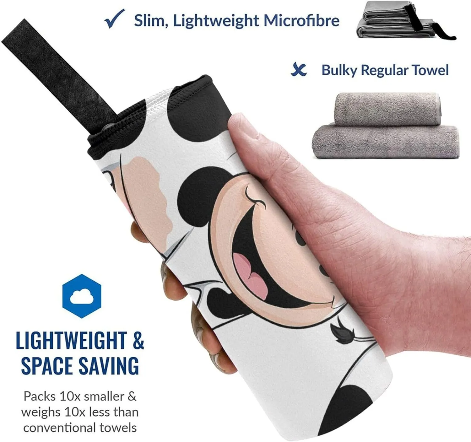 Cute Cow Print Premium Compact Microfiber Travel Towel-Featherlight & Quick Dry,Sand-Resistant Beach Towel for Swimming,Camping,Vacation Essentials with Carry Pouch