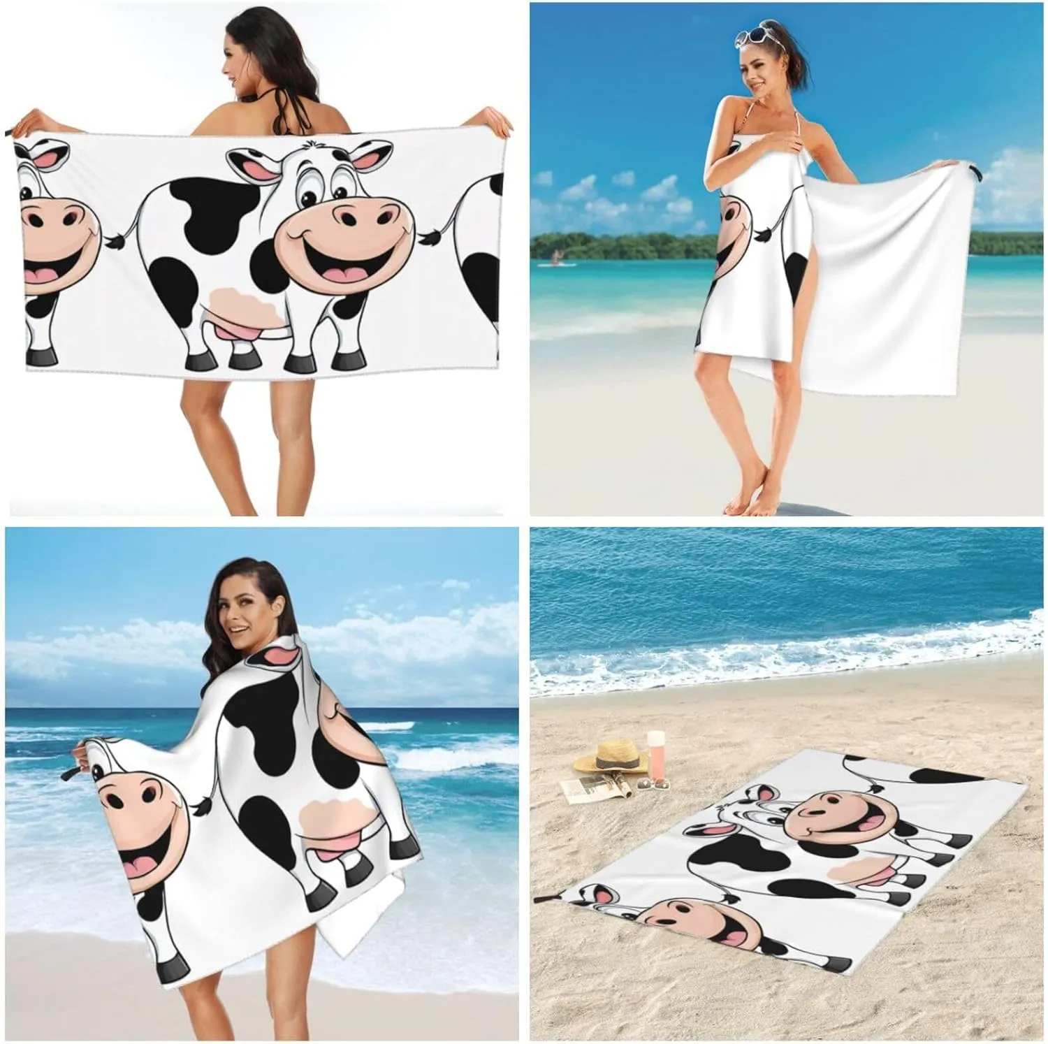 Cute Cow Print Premium Compact Microfiber Travel Towel-Featherlight & Quick Dry,Sand-Resistant Beach Towel for Swimming,Camping,Vacation Essentials with Carry Pouch