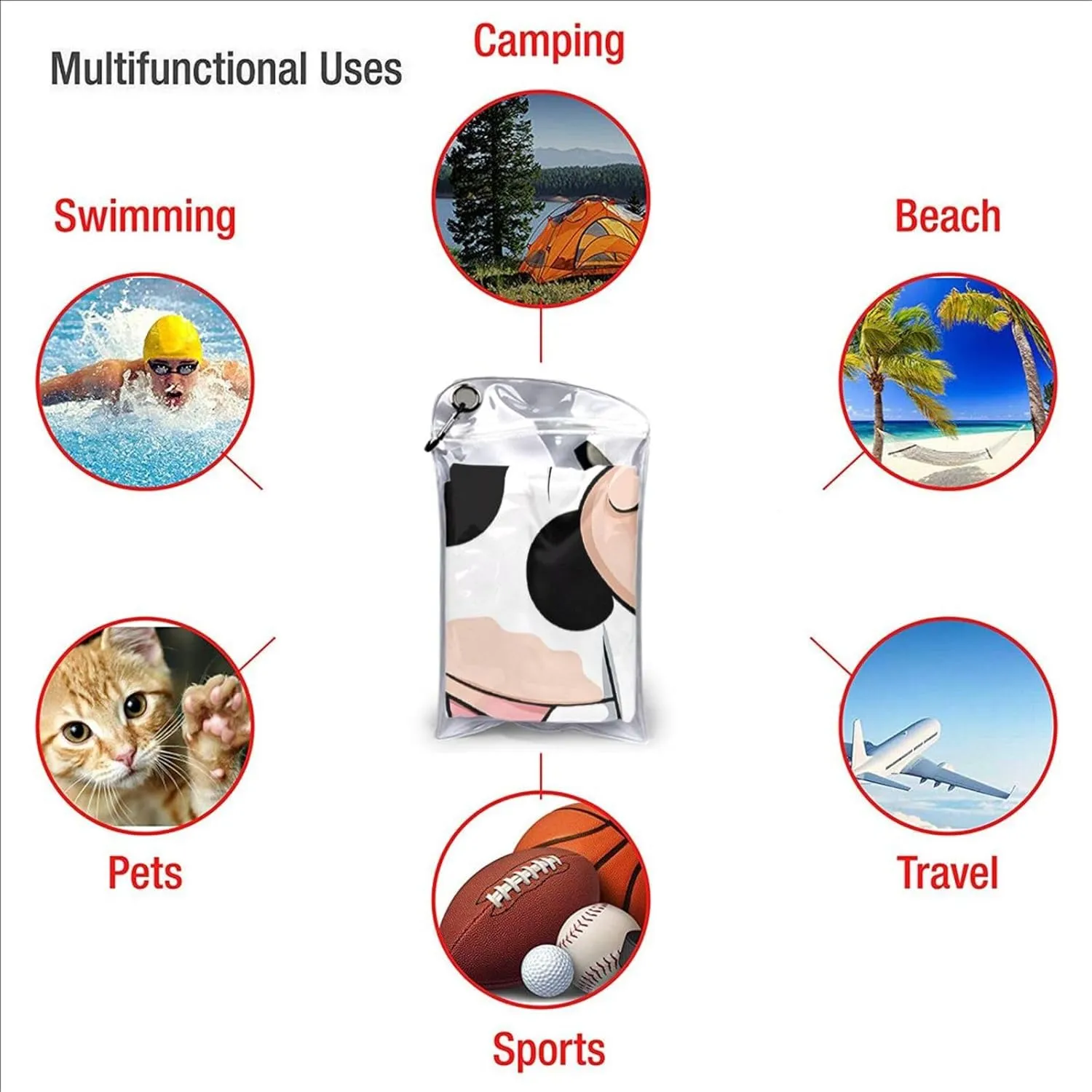 Cute Cow Print Premium Compact Microfiber Travel Towel-Featherlight & Quick Dry,Sand-Resistant Beach Towel for Swimming,Camping,Vacation Essentials with Carry Pouch