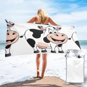 Cute Cow Print Premium Compact Microfiber Travel Towel-Featherlight & Quick Dry,Sand-Resistant Beach Towel for Swimming,Camping,Vacation Essentials with Carry Pouch