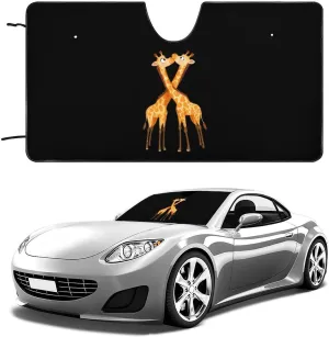 Cute Giraffe Couple Car Windshield Sun Shade Block UV Rays Sun Visor Keep Vehicle Cool