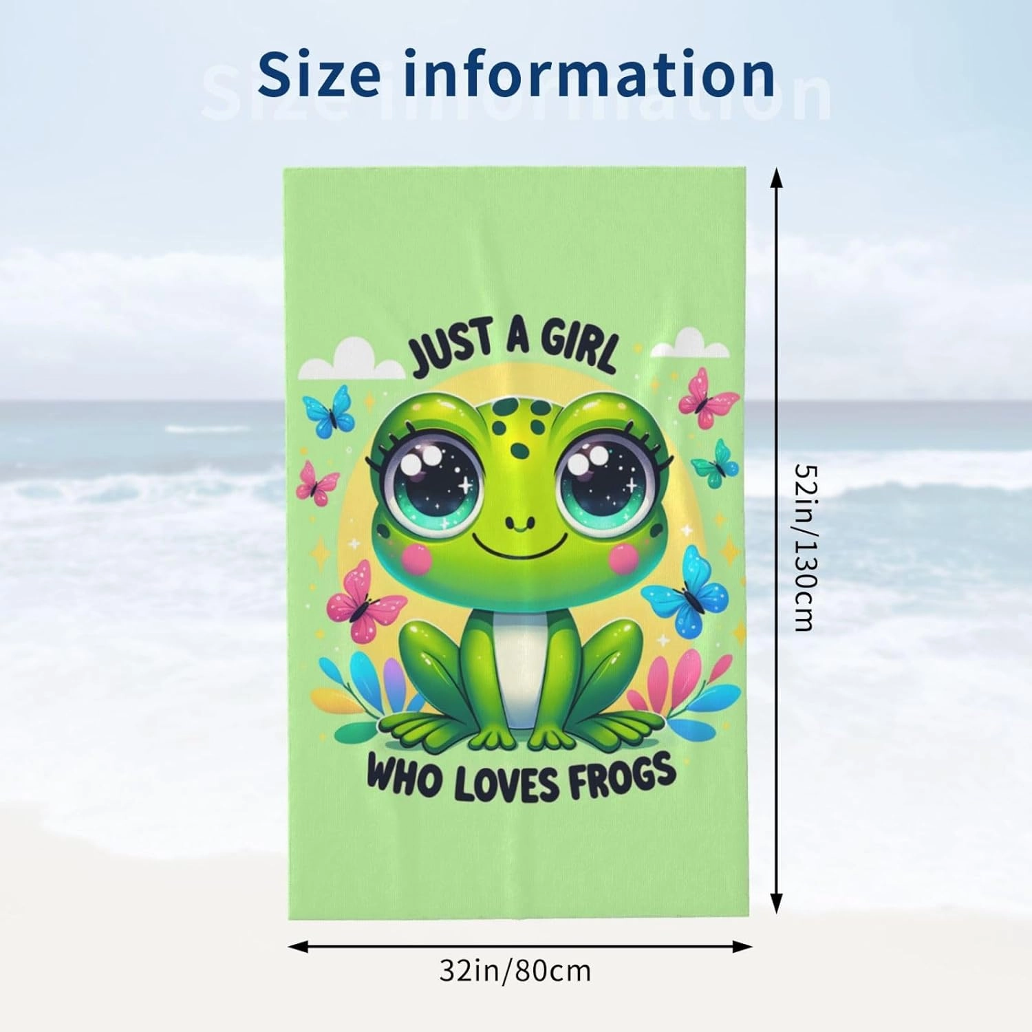 Cute Frog Beach Towel,32x52in,Quick-Dry Sand-Free Forest Bath Towels,Microfiber Lightweight for Travel Pool Yoga Beach Outdoor Activities Decor Accessories Gifts (Just a Girl Who Loves Frogs)